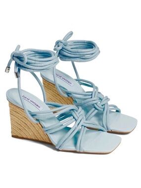 Steve Madden Idolized Blue 70s Style Ankle Tie Espadrille Wedge Sandals Size 7